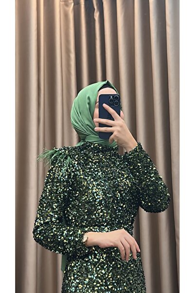 MERVE TESETTÜR Βραδινό φόρεμα με παγιέτες σε πράσινο χρώμα