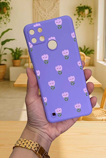 Vip Case Realme C21Y Ve C25Y - MİNİ LALE DESENLİ Silikon Darbe Emici Klasik Korumalı Rubber Kılıf