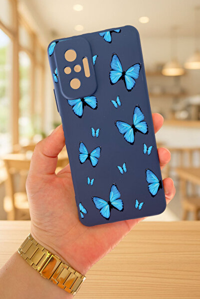 Vip Case Xiaomi Redmi Note 10 Pro Uyumlu MAVİ KELEBEK DESENLİ Darbeye Dayanık...