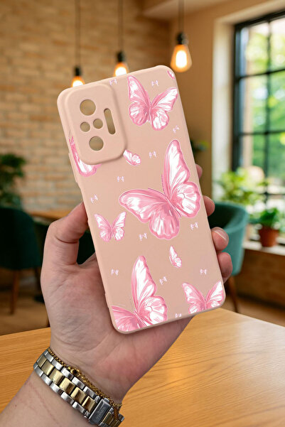 Vip Case Xiaomi Redmi Note 10 Pro Uyumlu PEMBE KELEBEK DESENLİ Darbeye Dayanı...