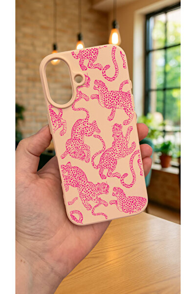 Vip Case iPhone 16 -PEMBE LEOPAR DESENLİ Silikon Darbe Emici Klasik Korumalı ...