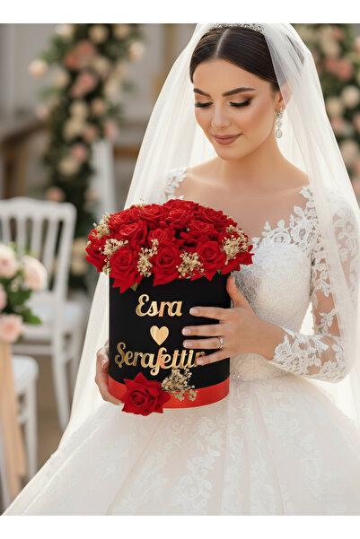 Bioren Silindir Kutuda Islak Yapay Güller, İsteme Çiçeği, Söz Çiçeği, Nişan Çiçeği, Söz Nişan Çiçeği