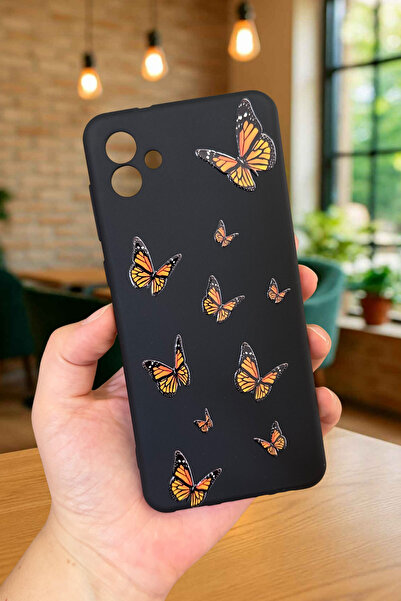 Vip Case Samsung Galaxy A04 Uyumlu TURUNCU KELEBEK DESENLİ Silikon Darbe Emic...