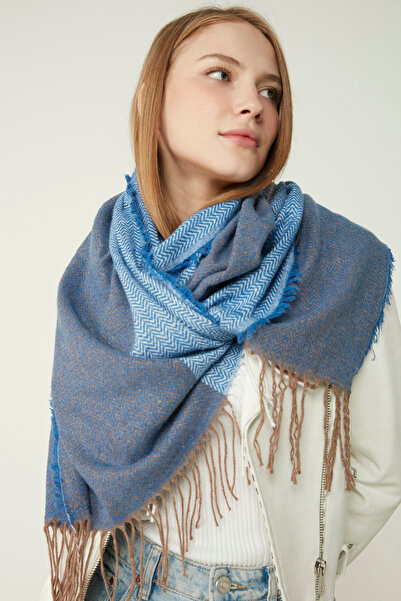 Axesoire 13803 М'яка тканина з риб'ячим візерунком Sax Синій товстий плечовий шарф