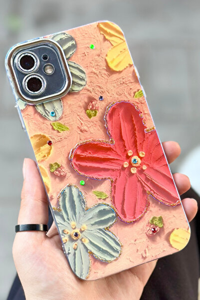 Vip Case iPhone 12 Uyumlu Çiçek Desenli Kendinden Lens Korumalı Elektrokaplam...