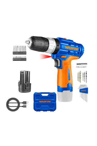 WADFOW 12V Cordless Drill with Bag and Accessories WCDS545 (Product includes 2 batteries, charger sold separately)