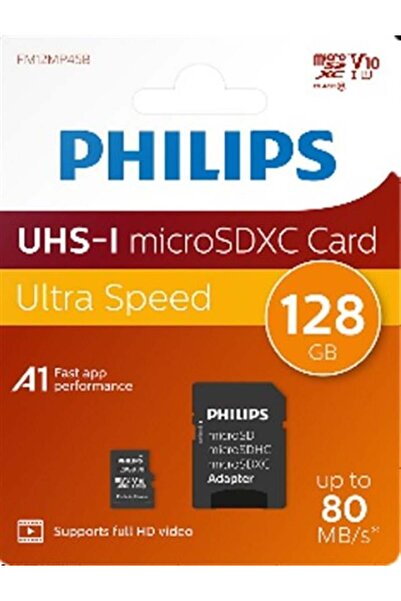Philips Fm12Mp45B/00 128Gb Class10 Uhs-I U1 Micro Sdxc Memory Card with Tf Ad...