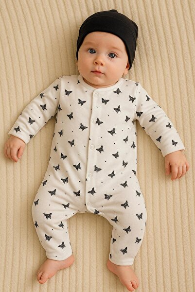 Nayinom %100 PAMUK SİYAH KELEBEK DESENLİ UNİSEX BEBEK TULUM -- UZUN KOLLU RAH...