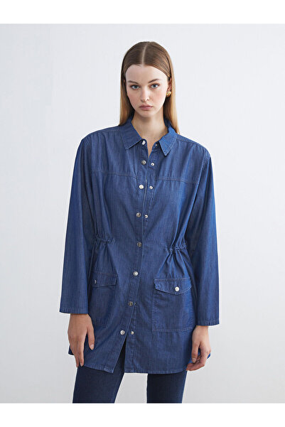 LC Waikiki Özmarka Νέας Σεζόν Γυναικείο Τζιν Τουνίκ με Γιακά Πουκάμισου