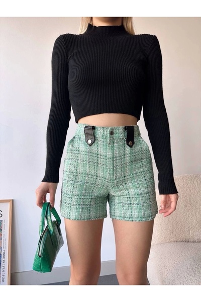 By Mop Snap-on black bridge tweed shorts green
