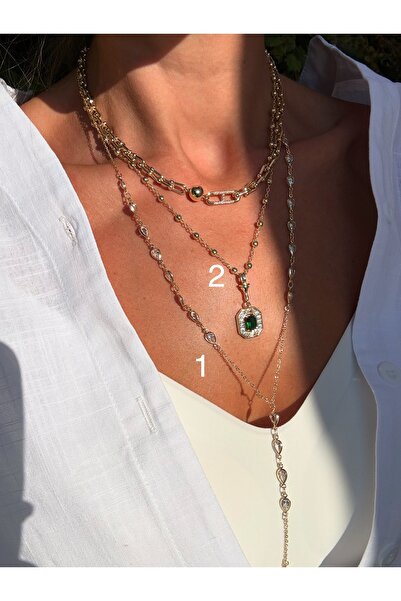 FASHİON JEWELRY 1Nolu Altın Kaplama Damla Taşlı Y Model Kolye Kararmaz 14K Rengindedir 56 +5cm y uzunluğu 14cm