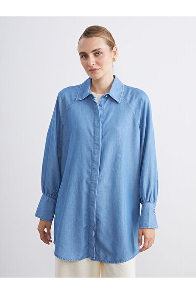 LC Waikiki LCW Modest YENİ SEZON Gömlek Yaka Kadın Jean Tunik