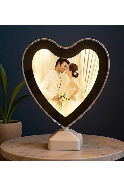 Bk Gift Kişiye Özel Fotoğraflı Led Işıklı Kalpli Sihirli Ayna, Ev Hediyesi, O...