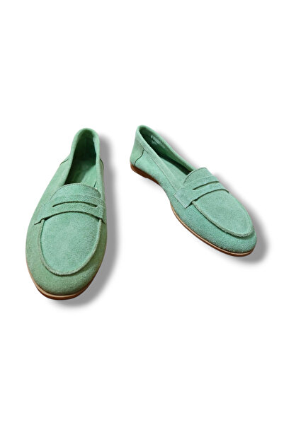 BARONES SHOES Kadın Yeşil Hakiki Süet Deri Loafer – Ortopedik Pedli Rahat Gün...