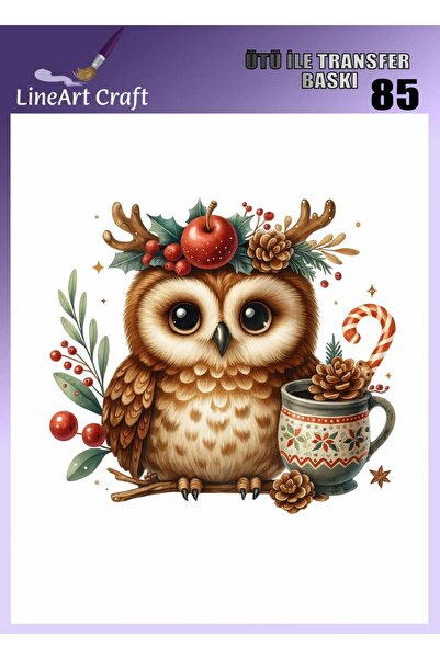 LİNEART Yılbaşı Temalı Baykuş Desenli Ütü İle Transfer Baskı & Kumaş Transfer...