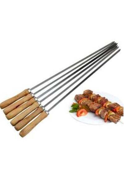 Generic Stainless Steel Barbecue Skewers with Wooden Handles - 6pcs
