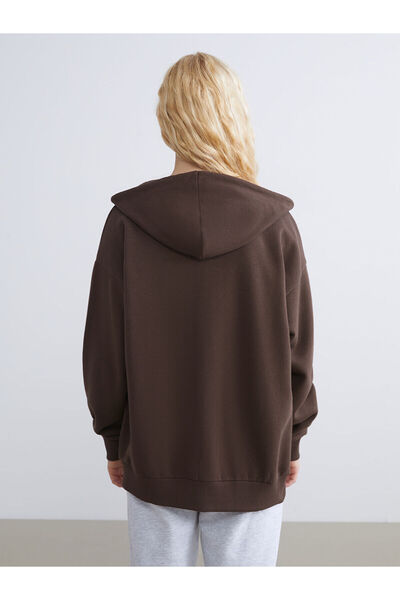 LC Waikiki Yeni Sezon Kapüşonlu Oversize Kadın Kalın Fermuarlı Sweatshirt