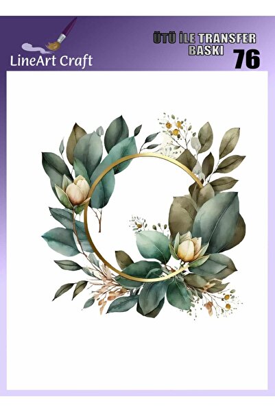 LİNEART Yaprak Desenli Ütü İle Transfer Baskı & Kumaş Transfer No:KMŞ76-18x20cm