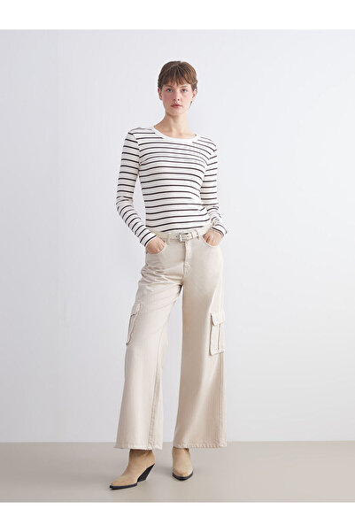 LC Waikiki Brown Crew Neck Striped Women's Bodysuit