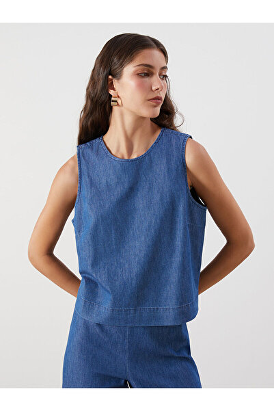 LC Waikiki Bluză din denim Indigo B guler rotund