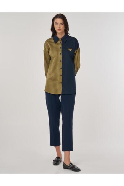 Kayra Color Block Cotton Tunic Mustard