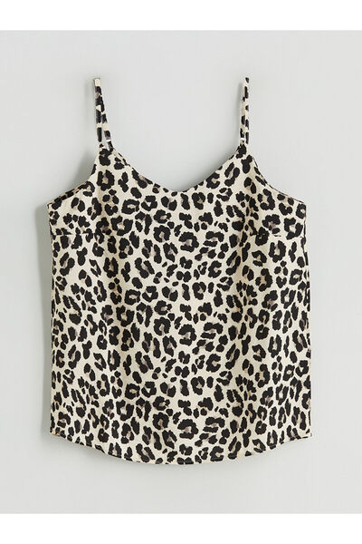 LC Waikiki Μπλούζα με λουράκι με λεοπάρ μοτίβο V λαιμόκοψη