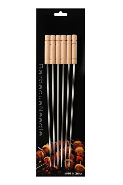 Generic Stainless Steel Barbecue Skewers with Wooden Handles - 6pcs
