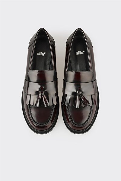 Elle Shoes Bordo Deri Kadın Günlük Loafer