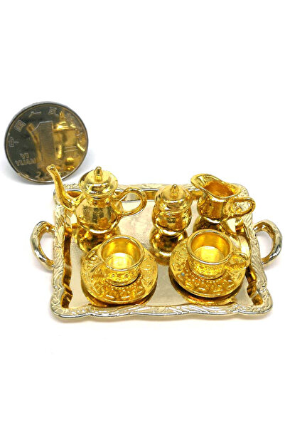Choice1 Gold 10Pcs 1: 12 Dollhouse Miniature Furniture Accessories Dining Ware Metal Tea Cup Plate Model Set