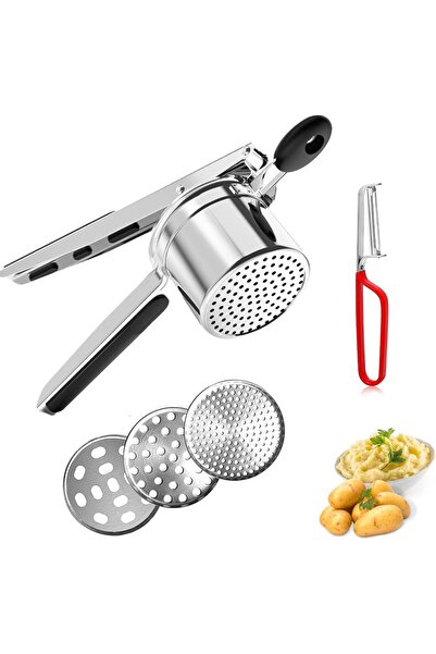 erorex مجموعة هرس وهرس البطاطس من الفولاذ المقاوم للصدأ، 3 أقراص قابلة للتبديل، أداة مطبخ شديدة التحمل