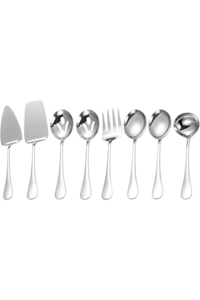 erorex Stainless Steel Serving Utensils,8 Pcs Serving Set Serving Spoons,Serving Fork,Soup Ladle,Lasagna