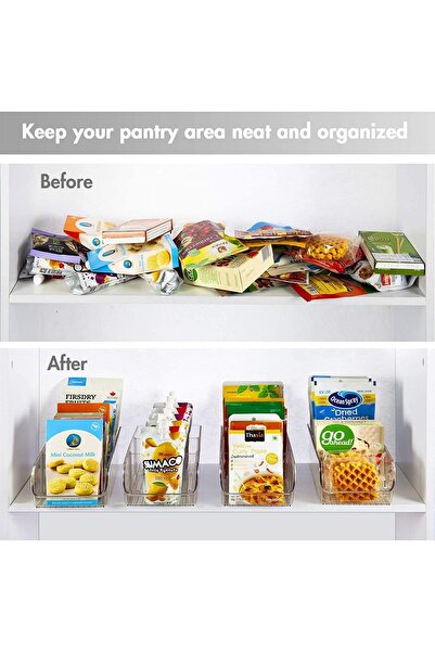 erorex 4 Pack Food Storage Organizer Bins, Clear Plastic Storage Bins Pantry, Kitchen, Fridge, Cabinet