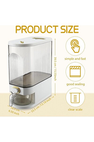 erorex 10Kg Rice Dispenser, Clear Large Dry Food Storage Container Measuring Cup & Time Scale, Food
