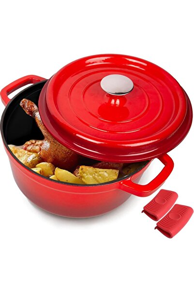 erorex Enameled Cast Iron Dutch Oven Pot 5 Quart Skillet Lid Cooking Pan, Cast Iron Dutch Oven Dual