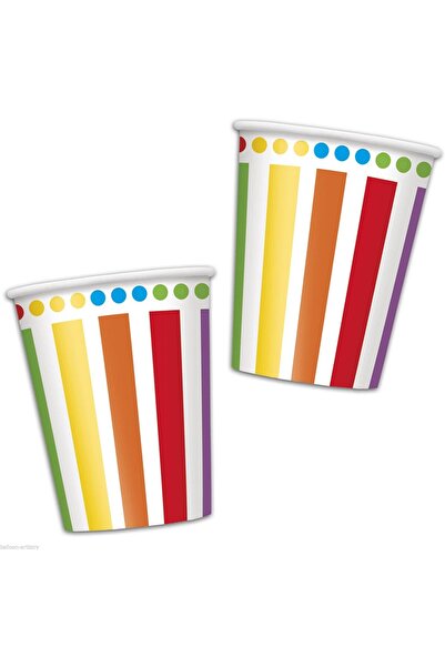 erorex Rainbow Birthday Beverage Cup 8 Pieces, 270 Ml Capacity