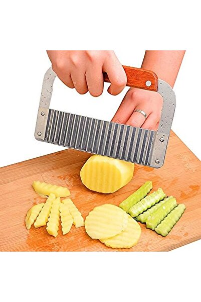 erorex Stainless Steel Crinkle Cutter Potatoes & Vegetables Heavy Duty Wavy Kitchen Tool Ergonomic Wooden