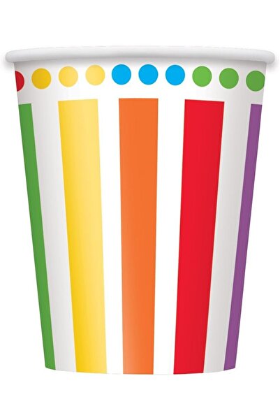 erorex Rainbow Birthday Beverage Cup 8 Pieces, 270 Ml Capacity