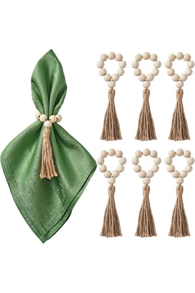 erorex Napkin Rings Set 6, Wooden Bead Napkin Rings Table Decor, Easter Farmhouse Napkins Rings Boho Table