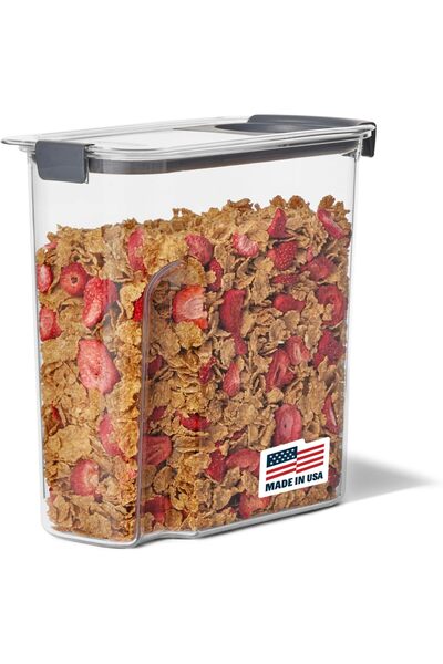 erorex Brilliance Cereal Food Storage Container With Flip Top Spout, Dishwasher Safe, 32Oz, Clear/Blue