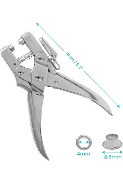 erorex Eyelet Hole Punch Pliers Kit 100 Silver Eyelets - 16Cm/6.3 Inch Leather Belt Grommet Tool - 8.5Mm