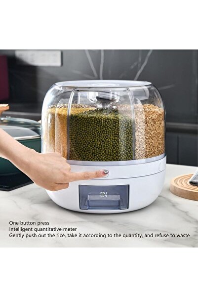 erorex Denx 6.5Kg Capacity Rotating Multi Functional Grain Storage Bucket, 6 Compartment Dry Food