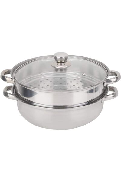 erorex Steel Steamer, Durability Versatility Heat Distribution 2 Layer Steamer, Baked Foods Stovetop Fried