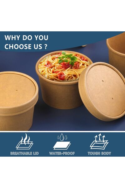 erorex 8 Oz 75 Pack Paper Soup Cup Disposable, Paper Food Containers Lids, Kraft Ice Cream Container