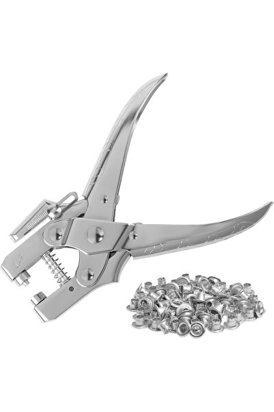 erorex Eyelet Hole Punch Pliers Kit 100 Silver Eyelets - 16Cm/6.3 Inch Leather Belt Grommet Tool - 8.5Mm