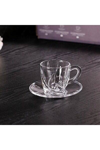 erorex Set 12Pcs Includes 6Pcs Quadron Design Expresso Coffee Cup Strong Tea Mug 5.6 Oz 6 Pcs Saucer Set