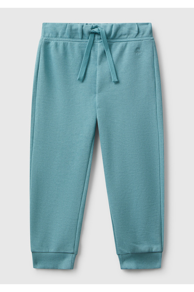 United Colors of Benetton Girl's Grey-Green Logo Embroidered Sweatpants
