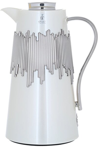 rexa thermos set, two pieces, 1 liter, thermal glass inner shell, steel outer shell - pearl