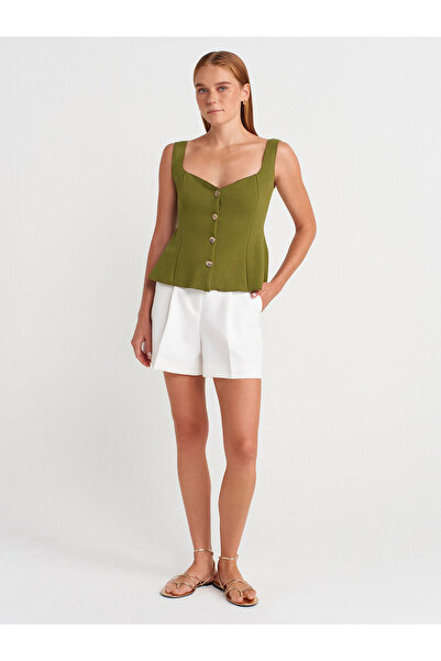 Dilvin 31987 Peplum Skirted Vest-Oil Green