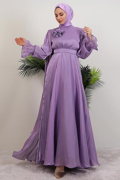 GİYZAMİLA Shoulder Cape Dress Lilac