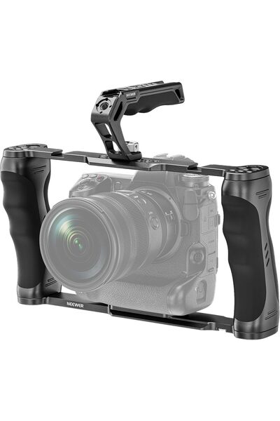 NEEWER Universal Camera Cage & Top Handle with 3/8" ARRI Locating Pins Kit, Video Rig Camera Stabili